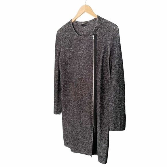 Theory Long Zip Front Lioralee Cardigan Dress Black Gray Thick Knit Size Small - Picture 8 of 14